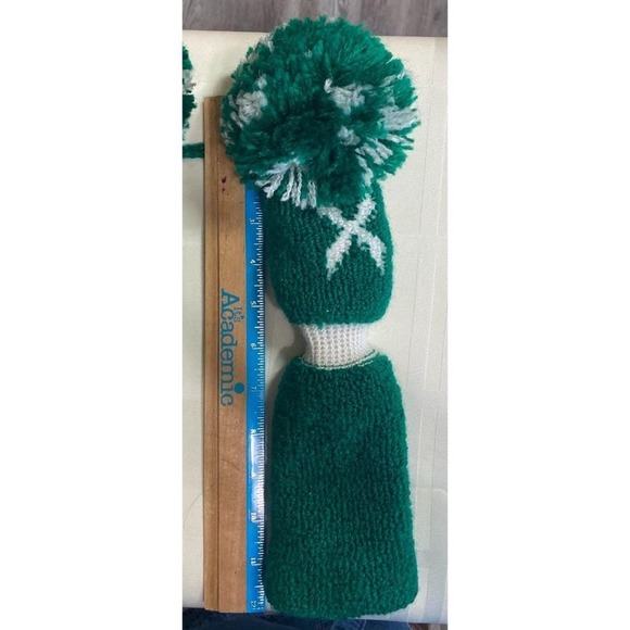 Retro Green & White Pom Pom Golf Club Head Covers Set of 4 1 3 X Driver - Picture 4 of 6